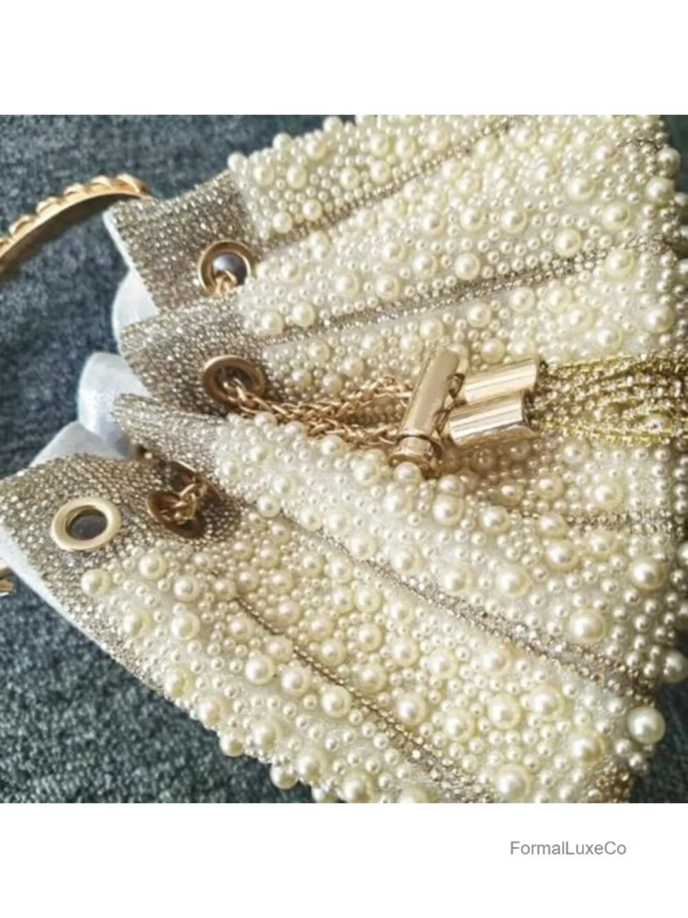 Pearl Clutch Purse Vintage Rhinestone Bucket Evening Bag Crossbody Handbag
